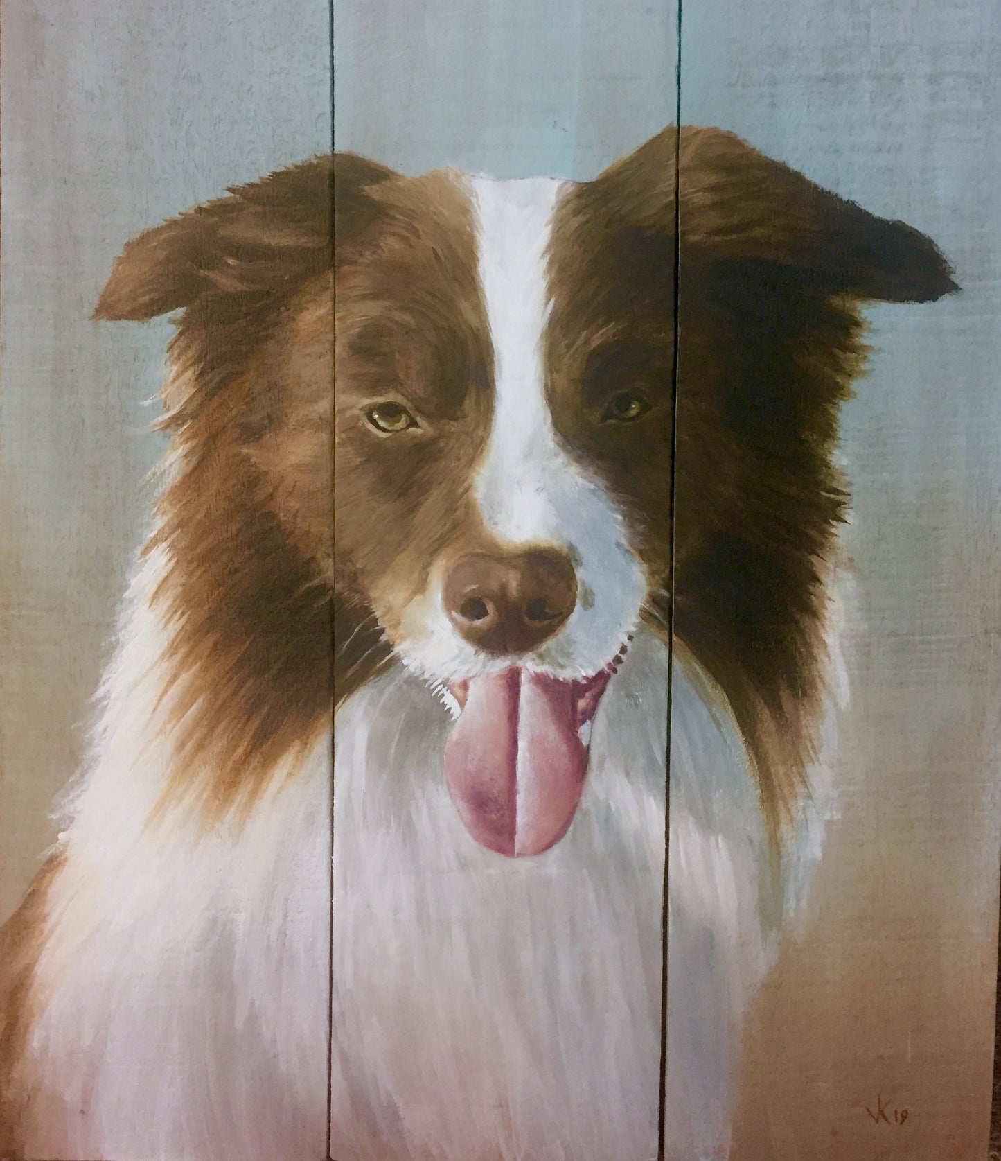 Schilderij Hond op houten paneel