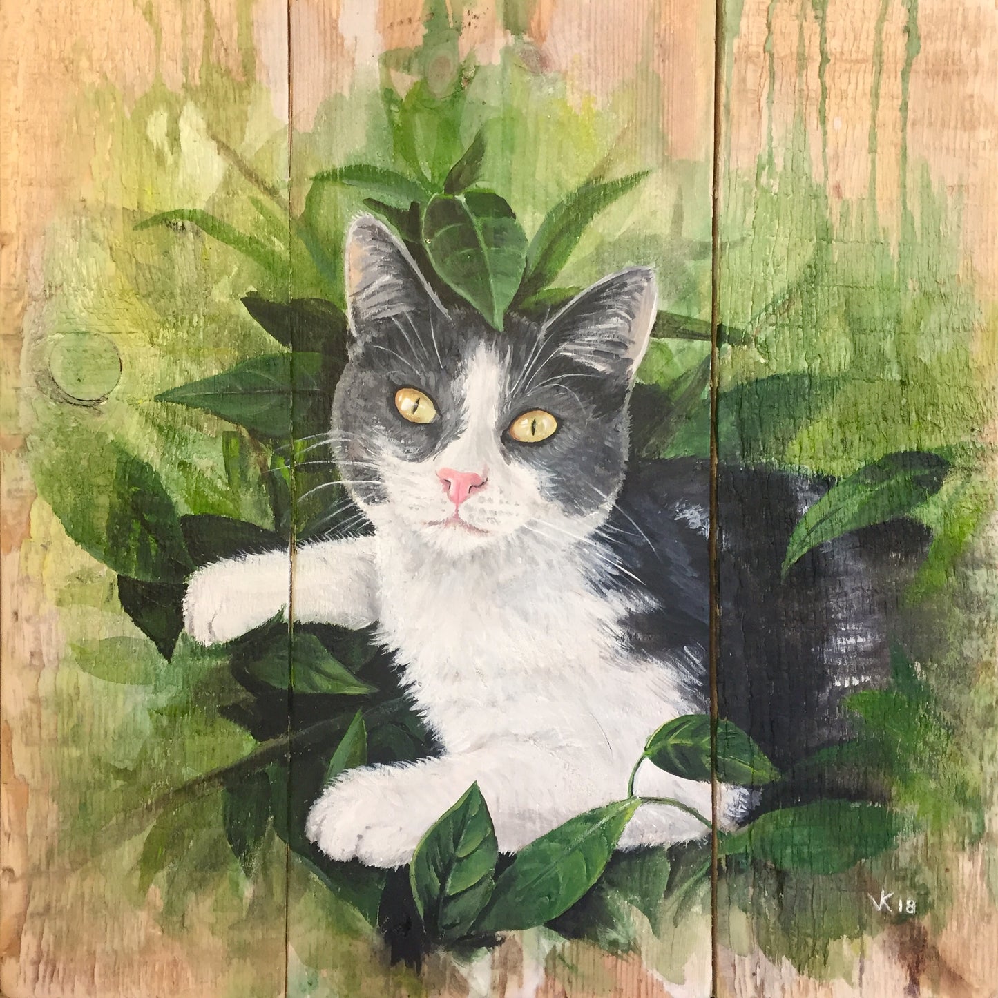 Schilderij Kat op houten paneel