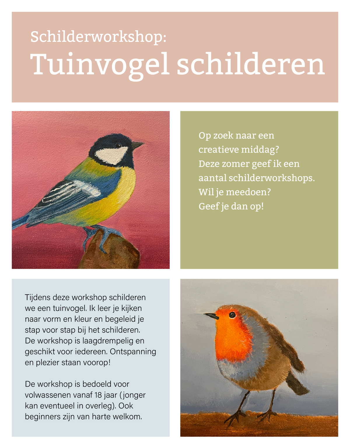 Workshop Tuinvogel schilderen